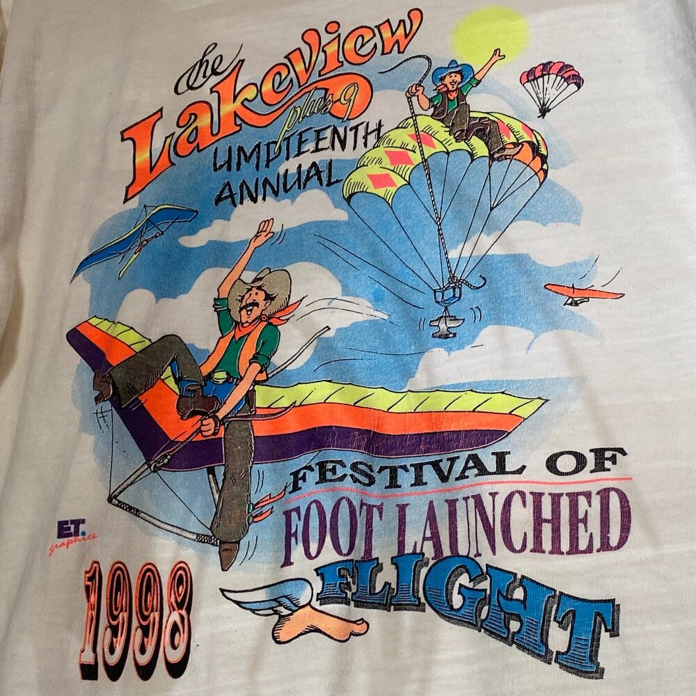 Vintage T-shirt 1998 Lakeview Umpteenth Annual Festival of Foot Launched Flight
